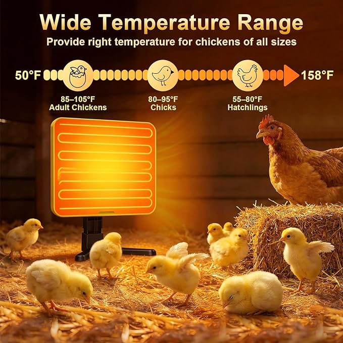 Chick Brooder Plate - Energy Efficient Chick Heating Plate with Adjustable Height and Angle, 50-158°F Digital Temp Control for Winter Chicken Coop, Brooder Box, Ducklings