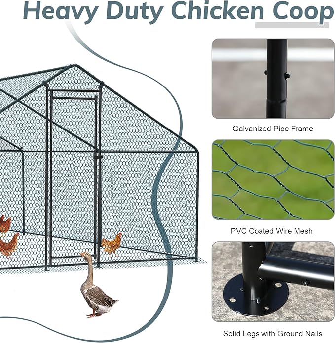 Outvita Chicken Coop, 19.5×10 FT Large Metal Chicken House, Poultry Habitat Cage with Waterproof Cover, Walk-in Chicken Run Pen for Small Animals Yard Farm Patio（Black Electrophoresis Process）