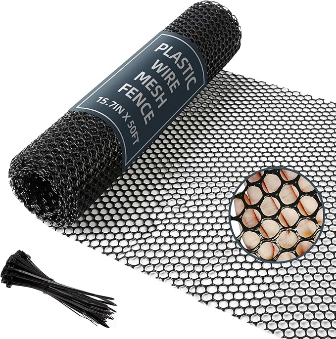 Plastic Wire Mesh Fence, 15.7IN x 50FT Versatile Fencing Netting for Poultry and Animal Barrier With 150 Zip Ties - Garden & Farm, Black