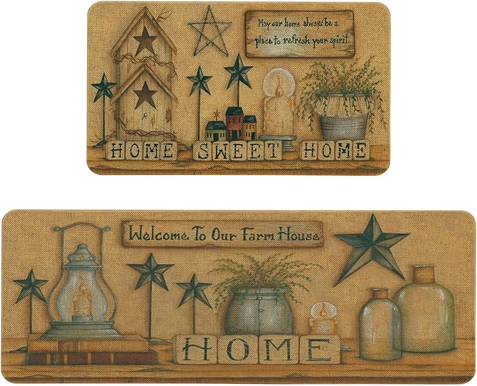 Roszwtit Farmhouse Kitchen Rugs and Mats Set of 2, Welcome to Our Farmhouse Kitchen Mat, Seasonal Holiday Cooking Sets Washable Non-Slip Floor Mats for Home Kitchen Decor - 17x29 and 17x47 Inch