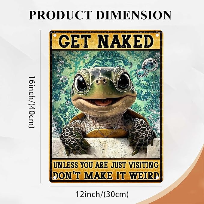 Funny Turtle Bathroom Vintage Tin Sign Turtle Metal Sign Beach Bathroom Wall Decor 12X16Inch