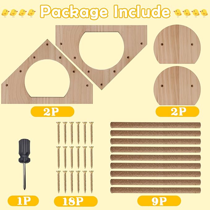 2Pack Wood Chick Perch Stand with Rope, Larbeti Chick Roosting Bar for Brooder with Holes Coop Chicken Jungle Gym Wooden Chicken Training Perch Stand Toy for Poultry, Bird, Parrot, Pigeon