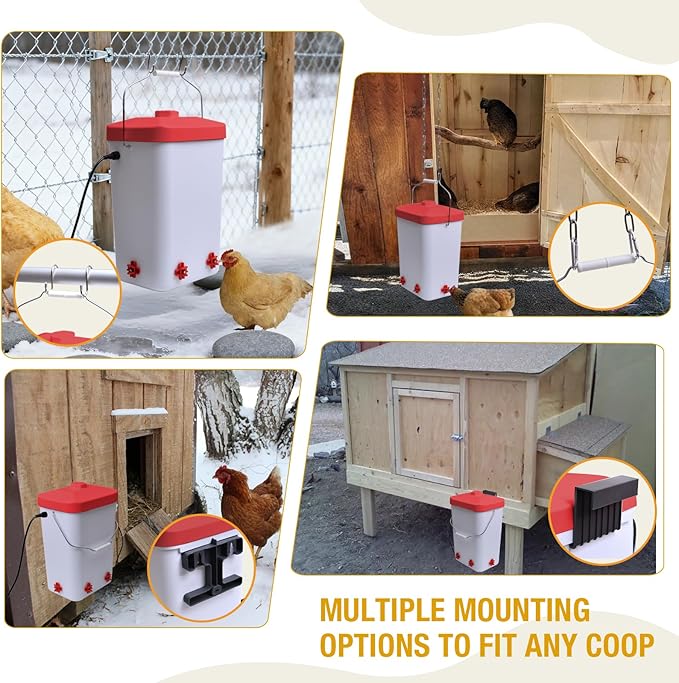 Heated Chicken Waterer 3 Gallon Poultry Water Heater with 4 Nipples Freeze Proof Chick Waterer Heater for Winter Chicken Turkey Pigeon Goose