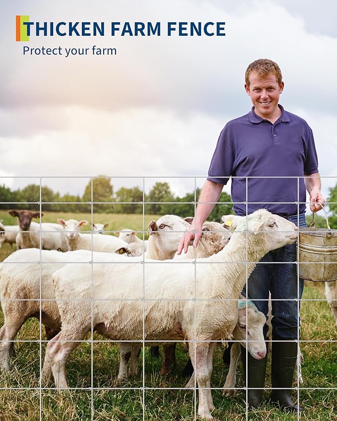 Farm Fence, 4FT x 164FT x 0.59IN White Welded Wire Fence Roll - Zinc Galvanized No-Climb Animal & Poultry Netting for Horses, Sheep, Chickens - Heavy Duty Yard Protection & Garden Grid Fencing