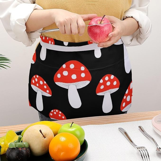 Server Waist Aprons Waitress Unisex Chef Works Half Apron with 3 Pockets