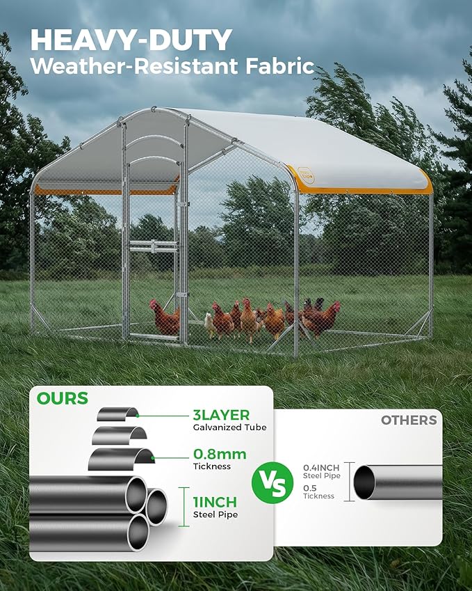Large Metal Chicken Coop with Run, 6.3FT Walk-in Chicken Run for Yard with Waterproof & Anti-UV Cover, Spire Roof Outdoor Poultry Cage for Chickens Ducks Rabbits Backyard Farm