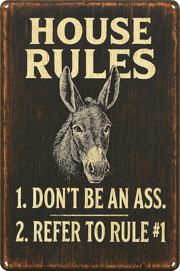 Funny Bar Signs for Home Bar Decor, Vintage Man Cave Wall Decor, Metal House Rules "Don't Be An Ass" Sign, Cool Things for Your Bar, Game Room, Garage, Kitchen, Bar Gifts for Men - 8x12 Inch