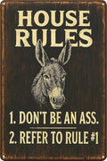Funny Bar Signs for Home Bar Decor, Vintage Man Cave Wall Decor, Metal House Rules "Don't Be An Ass" Sign, Cool Things for Your Bar, Game Room, Garage, Kitchen, Bar Gifts for Men - 8x12 Inch
