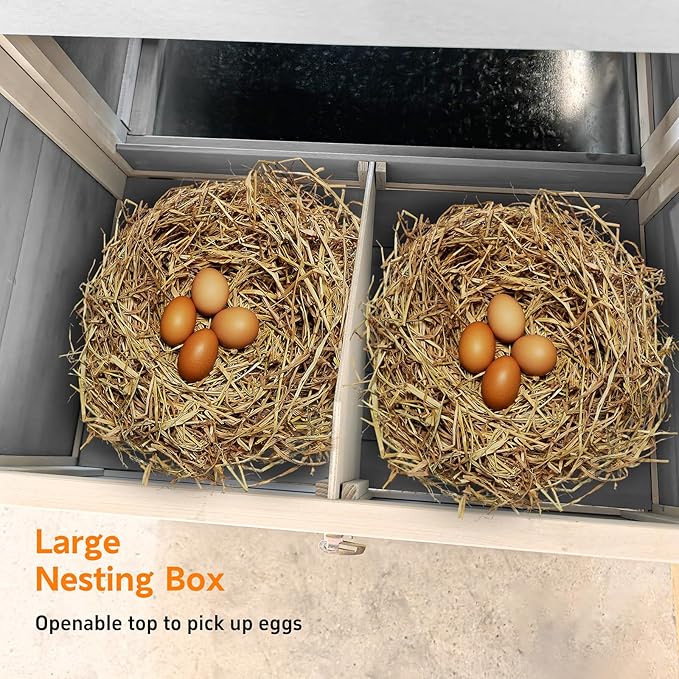 Large Wooden Chicken Coop Outdoor Hen House with Run, Waterproof Roof & Nesting Box, Secure Lock, Removable Tray, Ramp & Perch for 2–4 Chickens or Small Pets (Gray, 113.5")