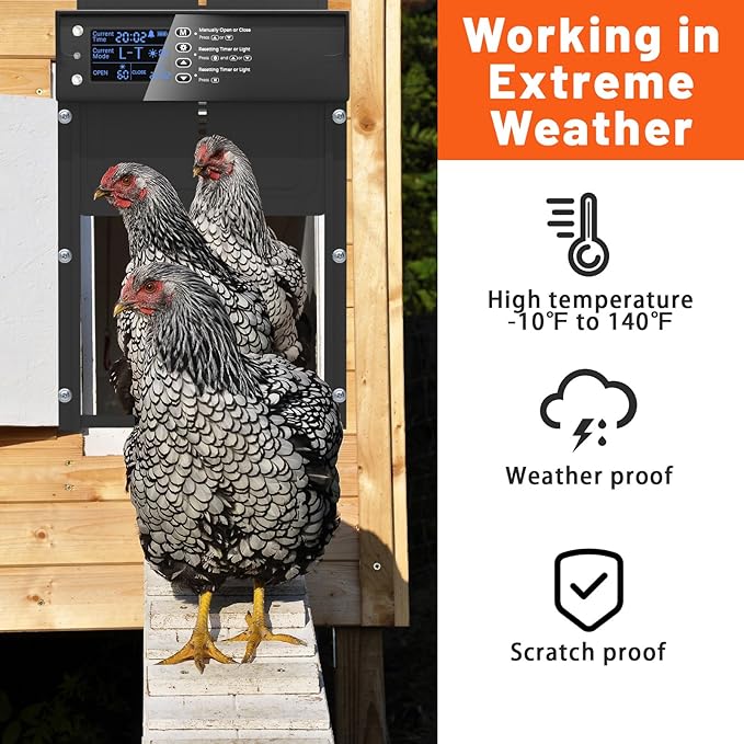 Automatic Chicken Coop Door, Solar Powered Aluminum Chick Coops Doors Opener with Timer & Light Sensor, Anti-Pinch, Remote Control 4 Modes Auto Coop Doors for Chicken