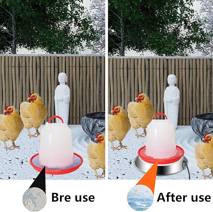 Echoamo Chicken Water Heater,35 Watt Metal Heated Base for Chicken Waterer 11.8 inch Poultry Drinker Heater and 6.56 FT Manual Switch Power Cord Ideal for Winter Poultry Drinking