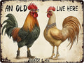 Funny Chicken Metal Sign An Old Rooster A Cute Chick Live Here Vintage Tin Sign For Home Farm Chicken Coop Farmhouse Kicthen Garden Decor 16x12 Inch