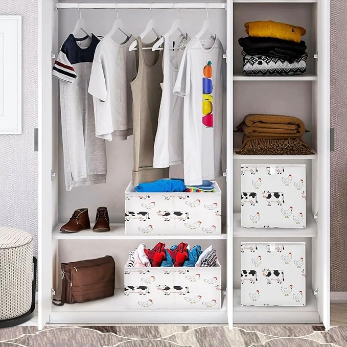 Farm Cows Chickens Storage Bins Cube Foldable Storage Baskets Bin Waterproof Home Organizer with Handles Basket for Blanket Clothes