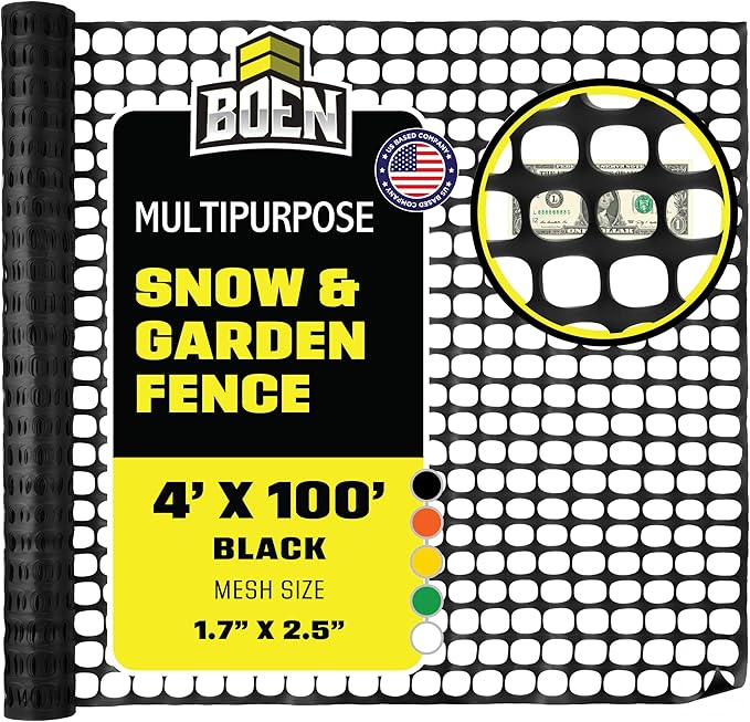 BOEN 4' x 100' Black Temporary Fencing, Mesh Snow Fence, Plastic, Safety Garden Netting, Above Ground Barrier, for Deer, Kids, Swimming Pool, Silt, Lawn, Rabbits, Poultry, Dogs