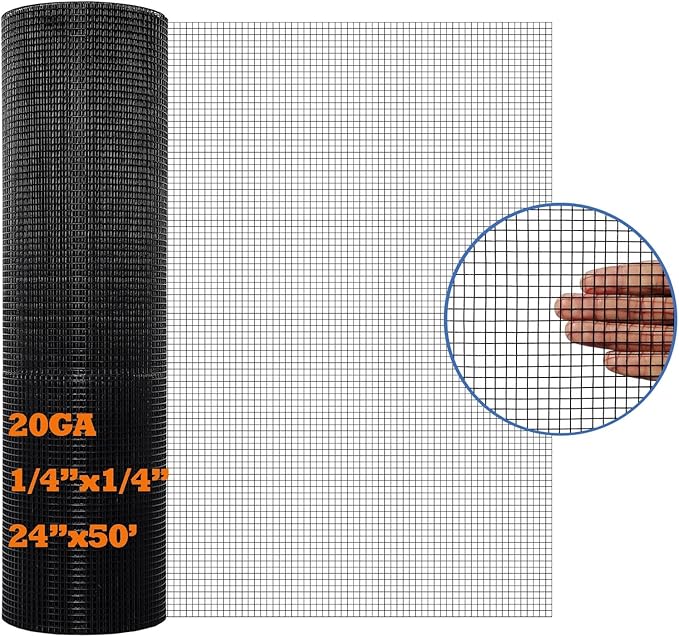 Black PVC Coated Hardware Cloth 24 Inch x 50 Foot -1/4 Inch x 1/4 Inch 20GA