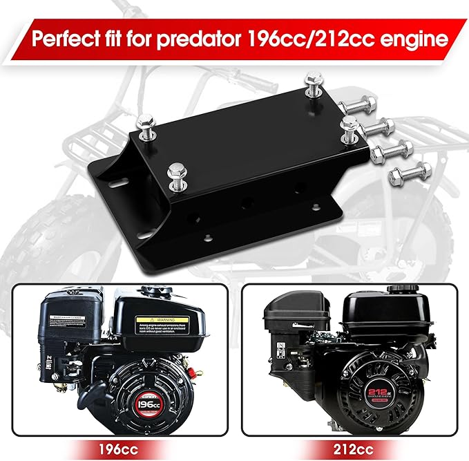 JY PERFORMANCE Torque Converter Motor Riser Plate Mount for Predator 196cc / 212cc Engine on Coleman Mini Bikes, Black - 1 3/4 Inch Lift