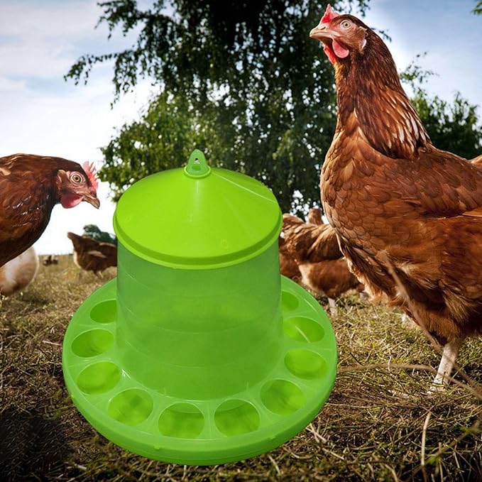 Chicken Feeder Waterer Feeding Container Breeding Supplies Feed Bucket Barrel Automatic Poultry Feeder for Ducks, Quails, Goose, Hen, Birds, 28x24cm No Bracket
