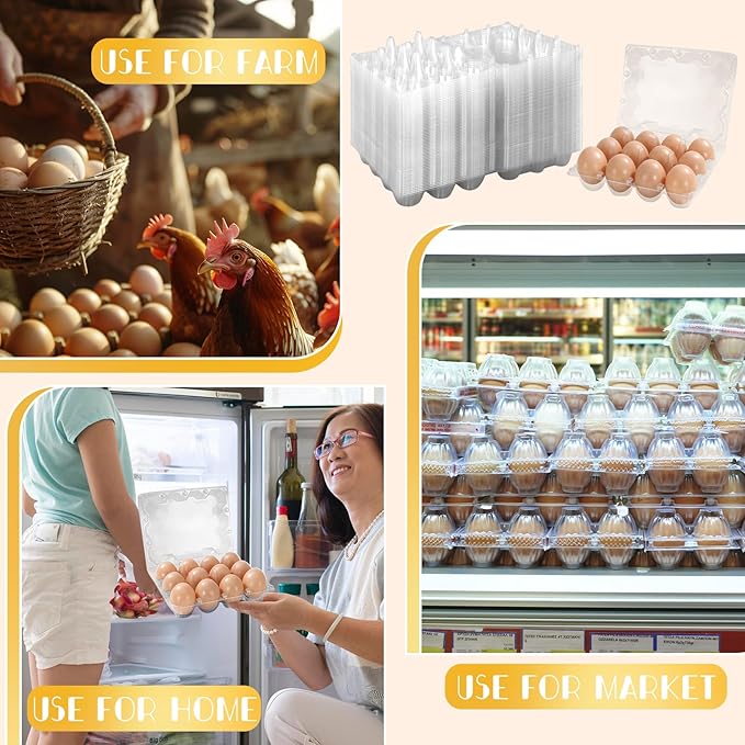 JarThenaAMCS 200Pcs Plastic Egg Carton Bulk Empty Clear Egg Tray Holder Container for Farm Business Market Home Kitchen Refrigerator Storage (3 x 4 Grids)