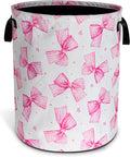 Pink Bow Laundry Basket Oxford Cloth Bowknot Laundry Hamper With Handle Foldable Portable Clothes Storage Basket 18.9 X 16.5 In Storage Bag For Laundry Room/Bathroom/Bedroom/Dormitories