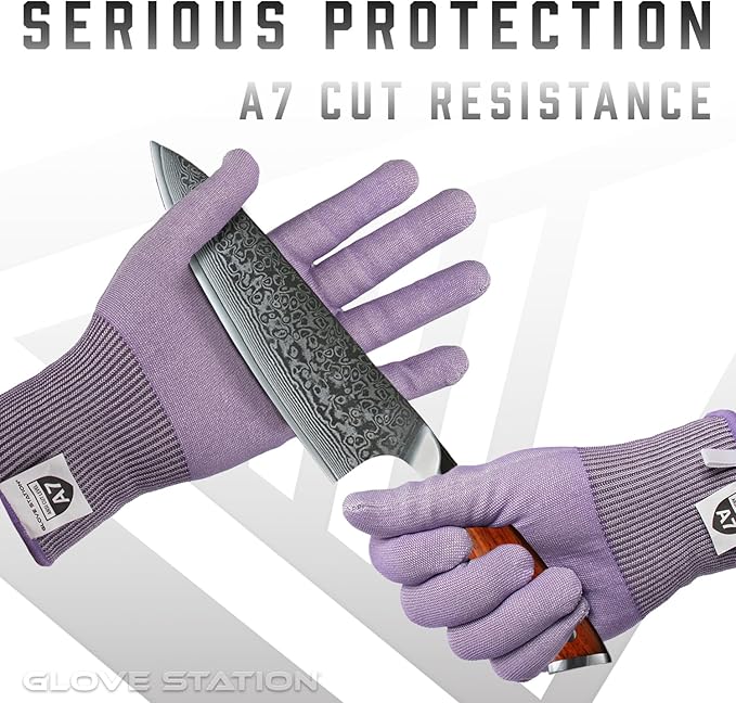 Glove Station Ultra Durable Series Cut Resistant Gloves - Cutting Gloves for Chefs, BBQ and Cooking - Level 7 Protection, Food Grade Safe Cut - Orchid Purple, Medium