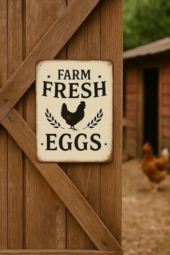 Vintage Farm Fresh Eggs Metal Sign,Farmhouse Style Tin Signs For Chicken Coop Rustic Kitchen Garden Decor Farmhouse Style 8"×12"