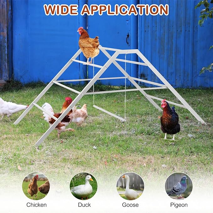 BTY Chicken Perch Metal Chicken Roosting Bar with Swing Chicken Roosting Ladder for Coop, Backyard Poultry, Farm, Fit for 10-12 Chickens, Grey