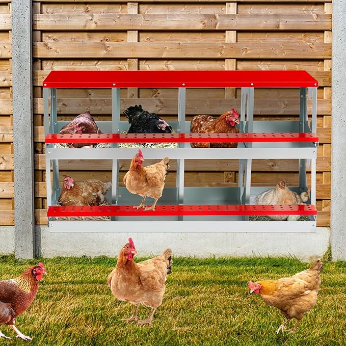 Chicken Nesting Box for Laying Eggs,Wall-Mountable Chicken Coop Nesting Boxes,8 Hole Roll Away Nesting Boxes,with Large Vented Holes,for Chickens,Ducks,Large Egg Laying Boxes (Red 8 Hole)