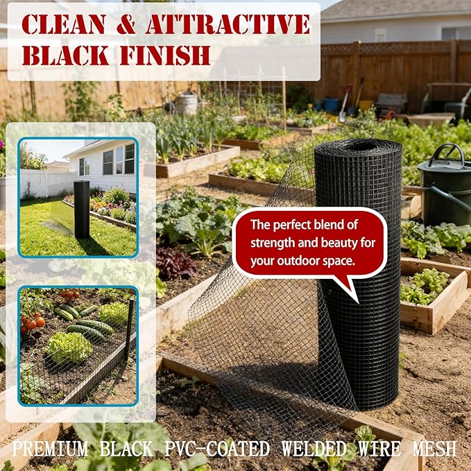 Black Hardware Cloth 1/4inx36inx100ft, 22GA, Chicken Wire Fencing Roll, Black Chicken Wire Mesh, Vinyl PVC Coated Welded Wire Mesh for Chicken Coop Barrier, Rabbit Snake Poultry Fences
