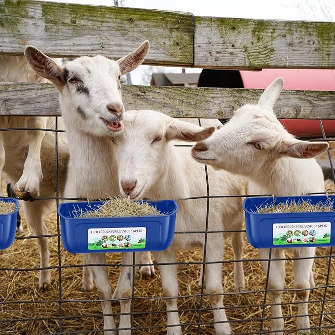 Chicken Feeder Waterer, 6 Pack Duck Feeder Supplies, Hanging Fence Feed Trough with Clips for Goat, Sheeple, Piglet, Gooses, Turkeys, Dog Livestock Poultry, Blue
