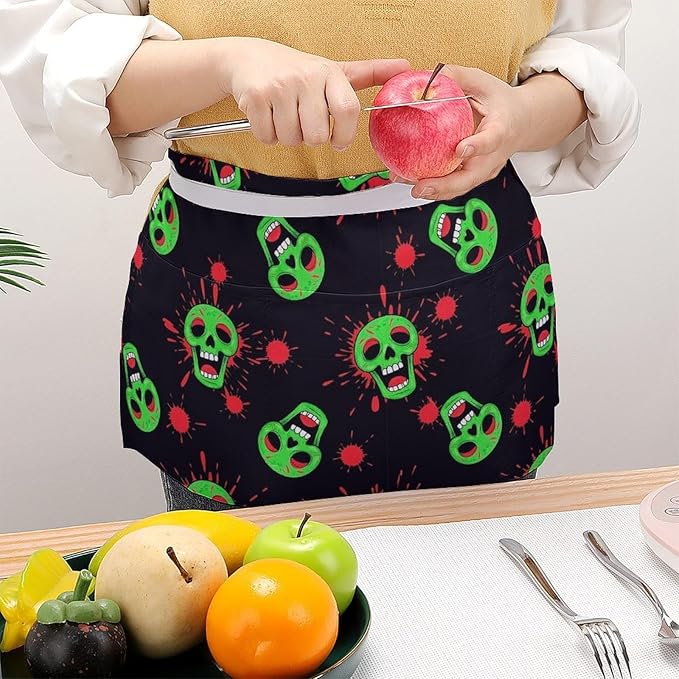 Server Apron with 3 Pockets Waist Waiter Waitress Half Apron Short Aprons