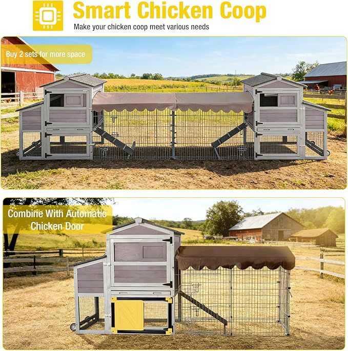 Aivituvin Chicken Coop with Wheels Mobile Hen House Poultry Cage for 2-4 Chickens with Metal Run and Nesting Box 79" L
