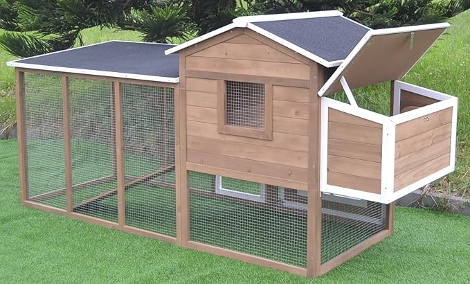 Large 87" Wood Chicken Coop Backyard Hen House 4-6 Chickens Nesting Box & Run