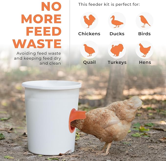 Durable Chicken Feeder Rain Proof Poultry Feeder Port Gravity Feed Kit for Buckets, Barrels, Bins, Troughs, Easy Clean - 6 Pack with Hole Saw for Easy Installation