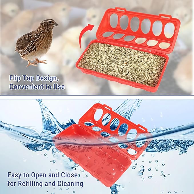 5pcs Flip Top Poultry Feeders, Spill Proof Chick Feeder Trough Quail Feeder No Waste No Mess Plastic Pigegon Feeder Small Poultry Coop Feeder for Chick,Bantam,Duckling,Parrot,Other Birds
