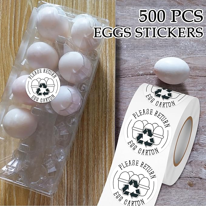 Louise Maelys 2 Inch Egg Carton Stickers - Market Egg Handling Stickers 500 Pcs Waterproof Please Retrun Egg Carton Lables for Egg Producers,Organic Farms,Farmers’Markets