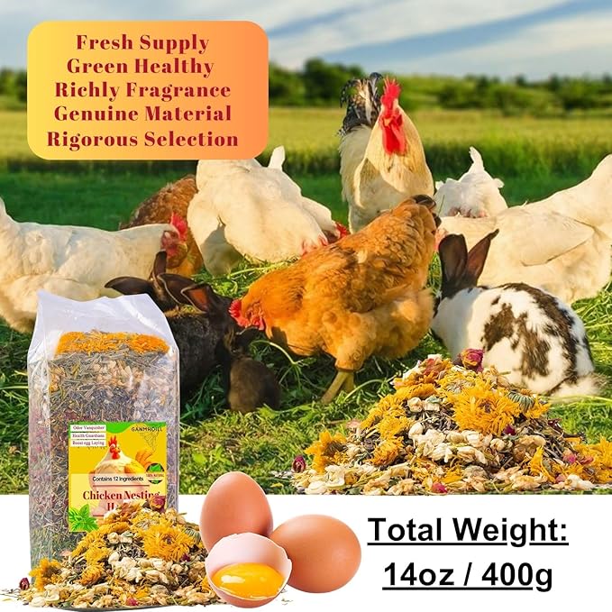 14oz Chicken Nesting Herbs for Chicken Coop - Nesting Box Herbs with 12 Dried Floral Herbs for Chickens, Coop Refresher for Chickens & All-Season Bedding for Backyard Laying Hens, Chicks