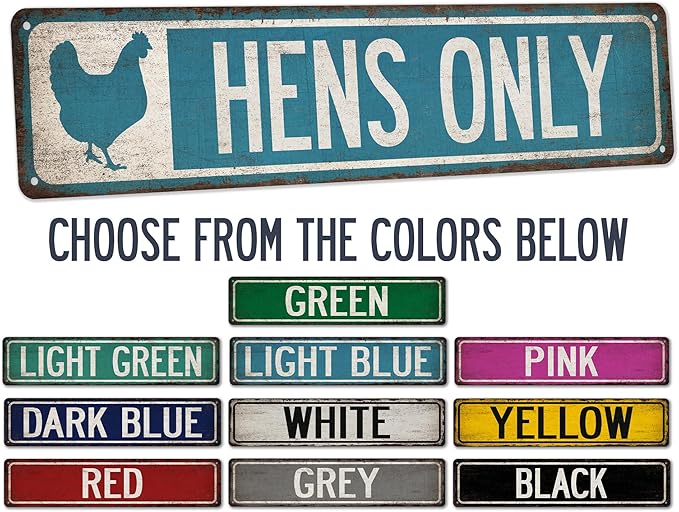 Chico Creek Signs Hen Only Chicken Coop Sign - Made In USA - Rustic Chicken Decor Outdoor Sign 6"x24" Aluminum Composite