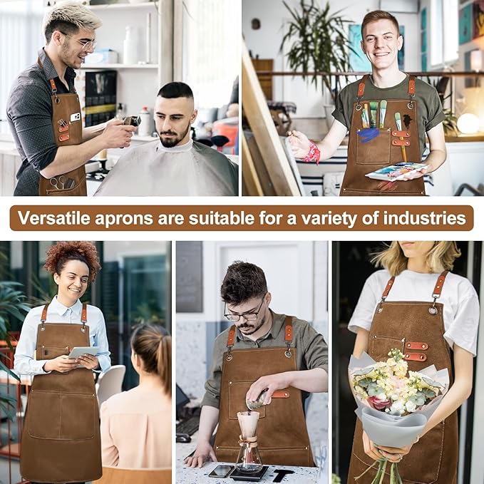 Cross-Back Chef Aprons for Men Women with Pockets,Cotton Canvas Adjustable Cooking Work Apron for Kitchen