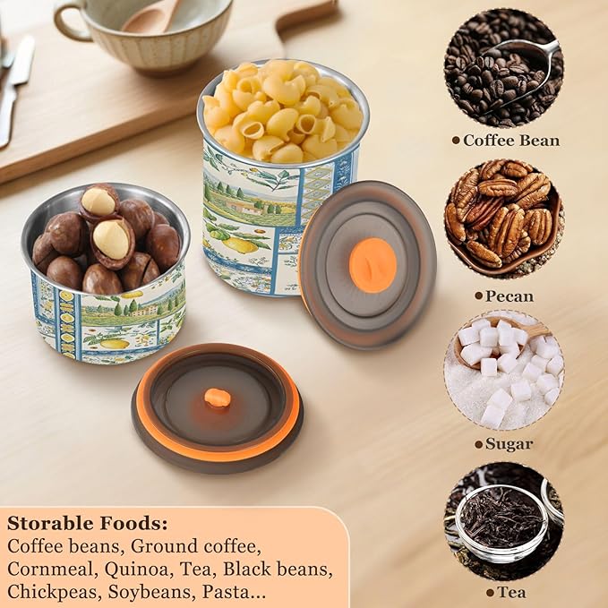 Farm Life Lemon Coffee Canister 30oz Stainless Steel Airtight Food Storage Container with Lid for Beans/Cereal Preserval