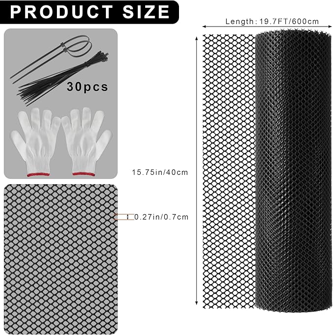 15.7 in x 19.7 FT Plastic Chicken Wire Fencing,Comes with 30 Twist Ties, Black Chicken Wire mesh,Poultry Netting,Poultry Fence,Chicken Wire for Crafts,Plastic Garden Fencing,Floral Chicken Wire