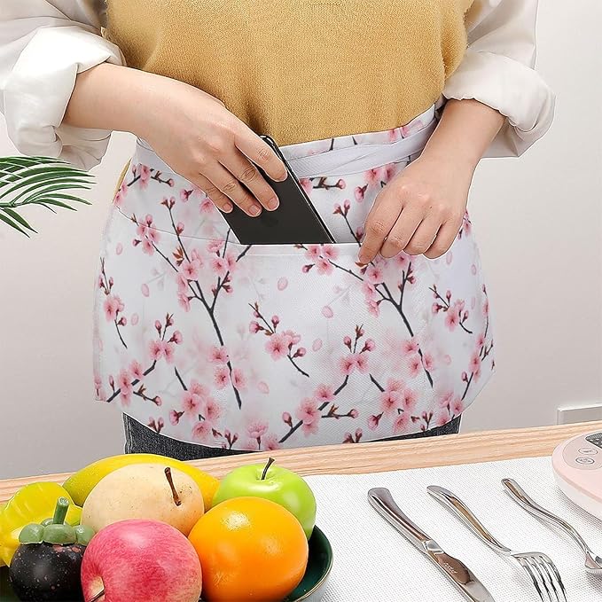 Unisex Apron for Cooking Server Waitress Half Waist Apron with 3 Pockets