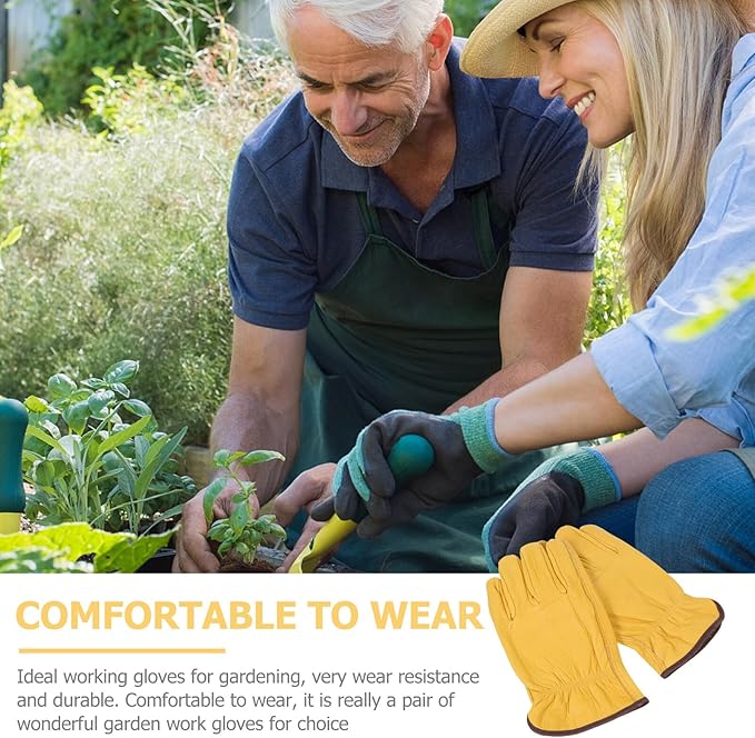 Kichvoe Puncture-resistant Cowhide Gardening Gloves Professional Work Gloves for Outdoor Planting and Pruning Sturdy Full-grain Leather Medium Size