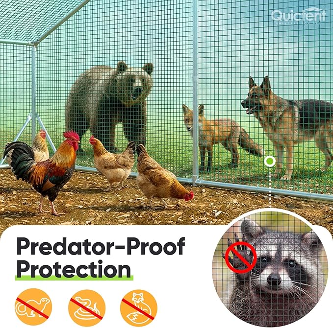 Quictent 3.3 x 25 FT Hardware Cloth for Chicken Coop, 1/2 inch 20 Gauge Dark Green Vinyl Coated Chicken Wire Mesh, Predator Proof Chicken Fence, Garden Netting