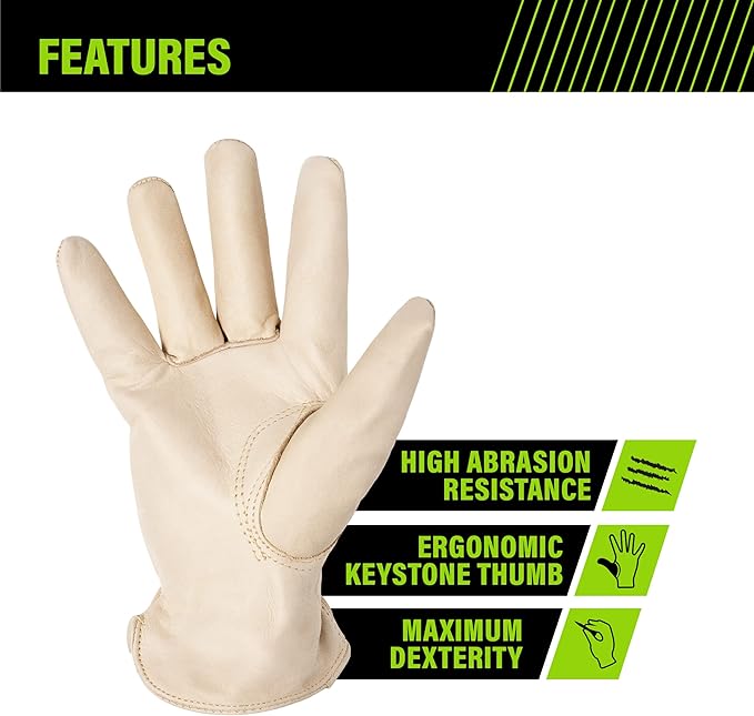 AWP Grain Leather Pigskin Work Gloves for Men and Women, Made with Premium Grain Pigskin Leather, X-Large
