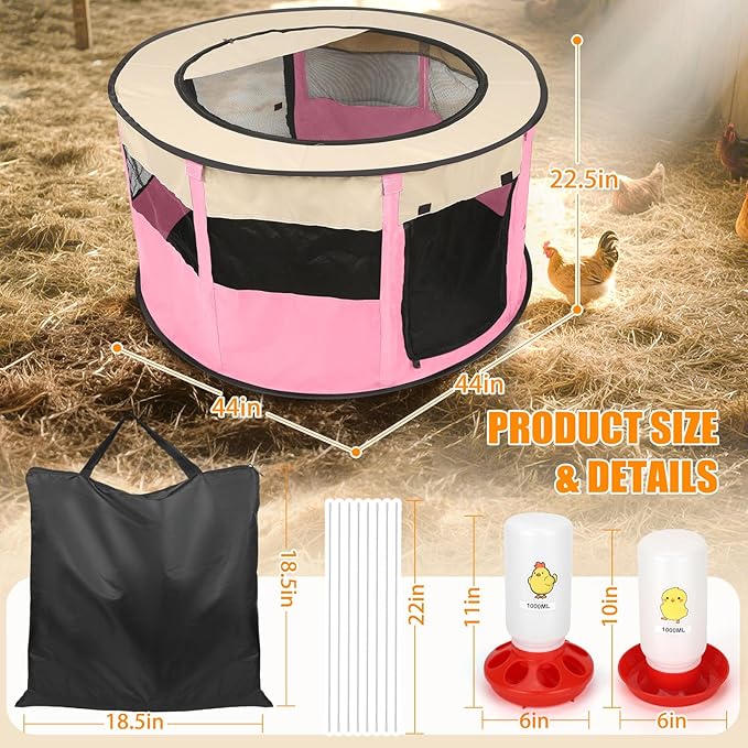 Chicken Brooder Box for Chick Starter Kit - 2026 Upgrade XL (Extra Large) Double Door Chick Brooder Pen//Holds Up to 20 Baby Chicks, Ducklings, Quail(Pink)