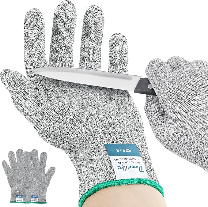 Dowellife Cut Resistant Gloves A9 Maximum Protection - Food Grade Kitchen & Chef Gloves for Food Prep, Knife Cutting, Mandoline Slicing, Butcher, Oyster Shucking, Fish Handling (X-Large, 2 Pairs)