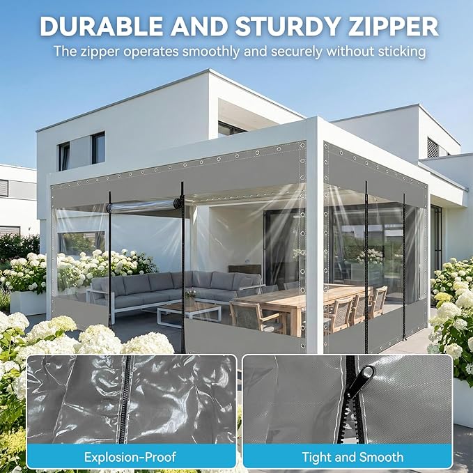 21.16 Oz Heavy Duty Porch Enclosure with Grommets, Grey 10'Wx10'H Clear Tarps Vinyl Patio Enclosure, Thick Clear Heavy-Duty Waterproof PVC Outdoor Curtains for Patio Greenhouse Chicken Coop Covers