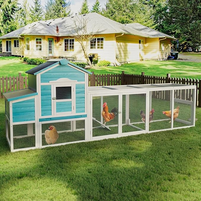 122" Large Chicken Coop for 3–6 Chickens, Outdoor Poultry Cage with Nesting Box, Ramp & Enclosed Run, Weatherproof Wood Hen House with Asphalt Roof, Pull-Out Tray & Predator-Proof Wire