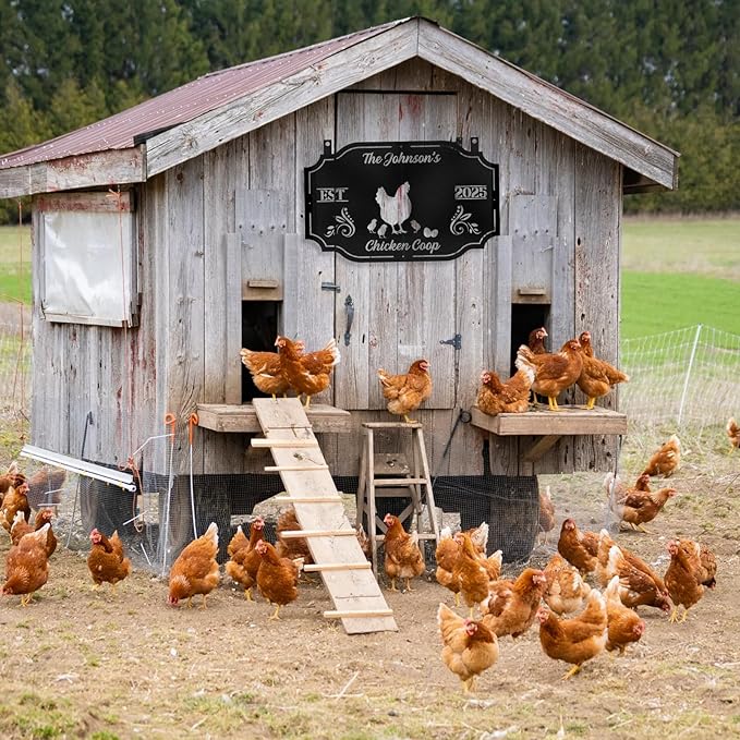 Personalized Chicken Coop Signs, Metal Funny Farm Decor, Chicken Coop Accessories, Metal Outdoor Wall Art, Custom Hen House Sign, Rustic Farmhouse Wall Decor for Farm Yard Garden Color02