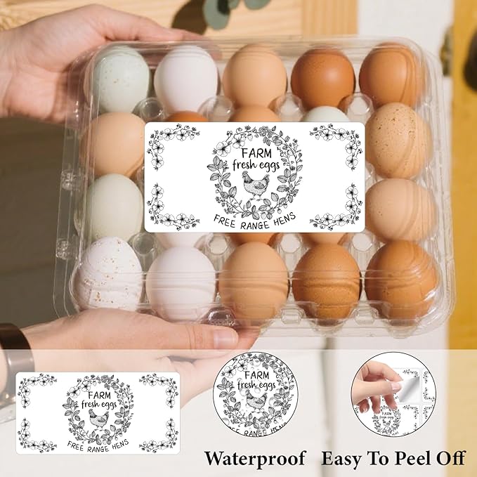 60Pcs 2" x 4" Farm Fresh Eggs Label White Rectangle Free Range Hens Egg Carton Stickers Self Adhesive Packaging Tags for Box Container Business Farm Farmhouse Markets Supplies